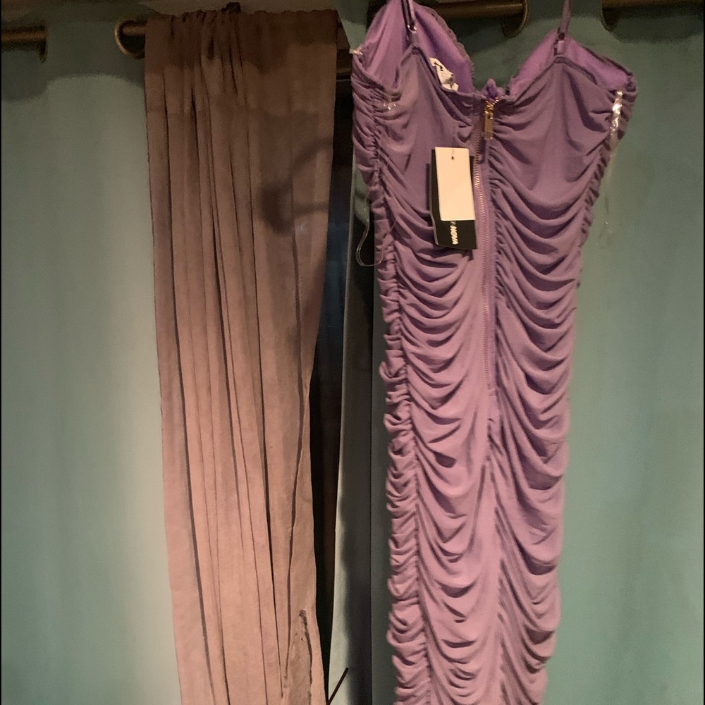 Purple spaghetti strap dress with back zipper